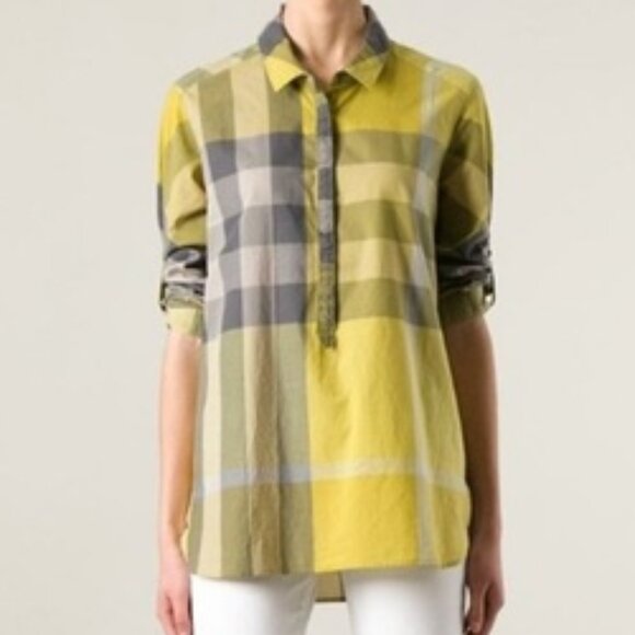 Burberry Tops - BURBERRY BRIT EXPLODED NOVA CHECK POPOVER SHIRT TUNIC TOP PLAID COTTON sz XS